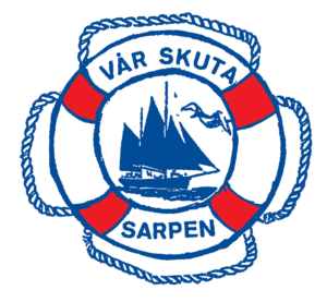 Vänföreningens logotyp. Ett stiliserat fartyg i en frälsarkrans.